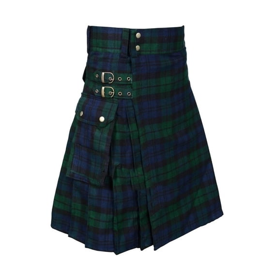 ZenCart Men's Kilt Traditional Scottish Utility Kilts with 2 Pockets Casual Irish Tartan Skirts with Faux Leather Straps for Weddings Highland Game
