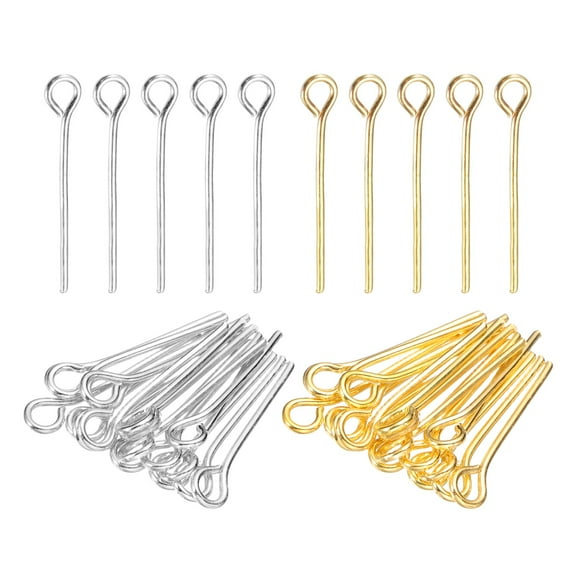 Uxcell 0.8 Inch Eye Pins, Jewelry Making Headpins Straight Pins Findings Bendable for DIY Craft Bracelet Necklace Earring Pendant Making Supplies-400Pcs(Silver Gold)
