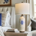 thumbnail image 2 of Yokila 24.75" Beige Ceramic Table Lamp for Living Room Bedroom Farmhouse Bedside Nightstand Lamps with Blue Flower Pattern Home Office, 2 of 11