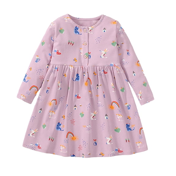 WOLLED Baby Girls Pullover Dresses for Kids 2-7 Years,Spring Summer Casual Print Toddler Dresses