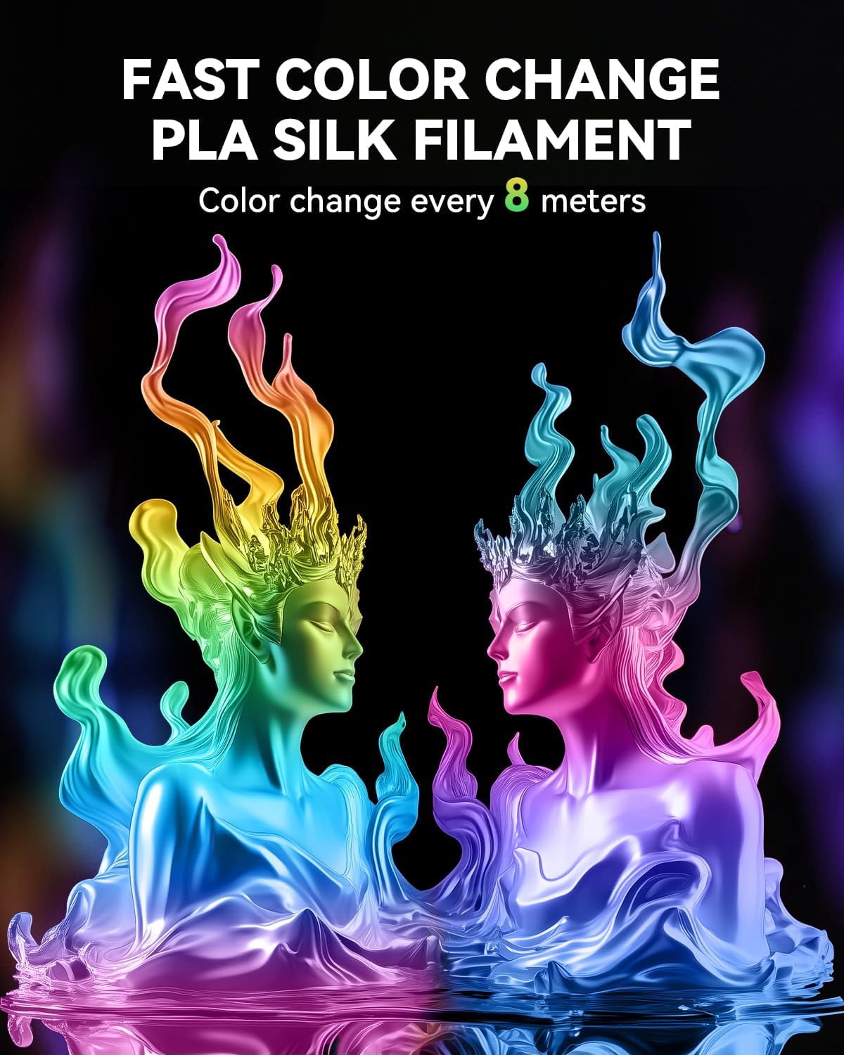 Silk Rainbow PLA Filament, Multicolor Silk 3D Printer Filament 1.75mm +/- 0.02mm, Fast Color Change Each 8 Meters, 330 Meters, 1kg/2.2lbs, Silk Rainbow Filament(Pink-Yellow-Blue-Green)