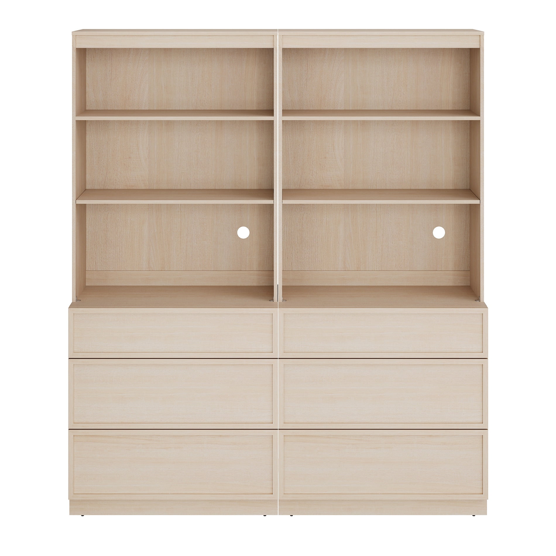 Modern 72" Tall 63" Wide Wood Sideboard Buffet with 6 Drawers & Open Shelves for Dining Kitchen,Beige