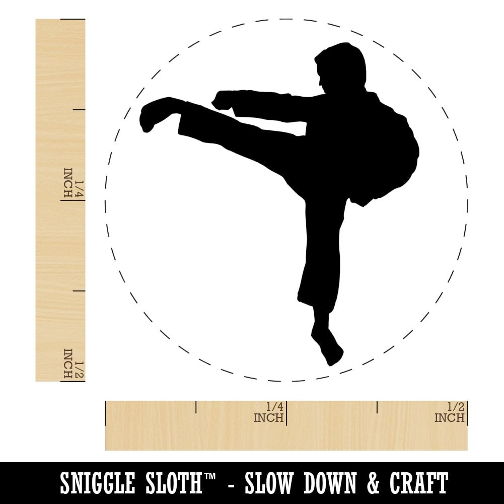 Martial Arts Karate Kick Solid Self-Inking Rubber Stamp Ink Stamper - Black Ink - Mini 1/2 Inch