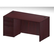 Boss Office Products 60" Desk with Pedestal in Mahogany