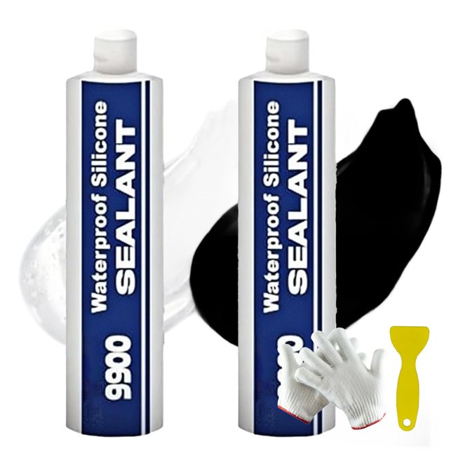 Scellant Structural Super Collant Polyvalent, Adhésif Imperméable 9900 Colle Scelleuse - Résistant aux UV, Composite d'Étanchéité Puissant, Adhésif Multi-Surfaces pour Toit Salle de Bain Carrelage (Noir+blanc)