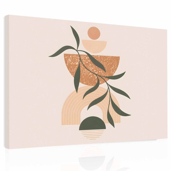 Bohemian Canvas Print Wall Art Abstract Green Leaf Beige Geometric Modern Art Wall Decor Modern Artwork Paintings Pictures for Living Room Stretched and Framed Ready to Hang - 12" x 16"