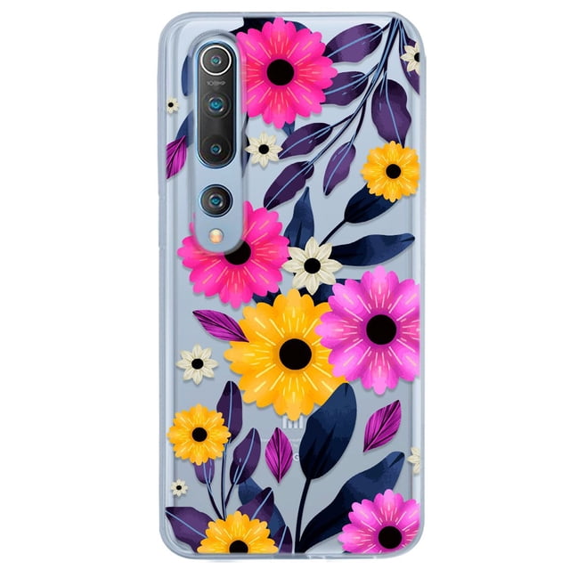 Funda Para Xiaomi Mi 10 Flores Amarillas y Magentas, Uso Rudo, InstaCase Protector para Xiaomi Mi 10 Antigolpes, Case Flores Amarillas y Magentas