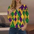 thumbnail image 2 of Women Colorblock Shirt 3/4 Length Sleeve Blouse Top Tunic Shirts Henley Neck Clothing Carnival, 2 of 5