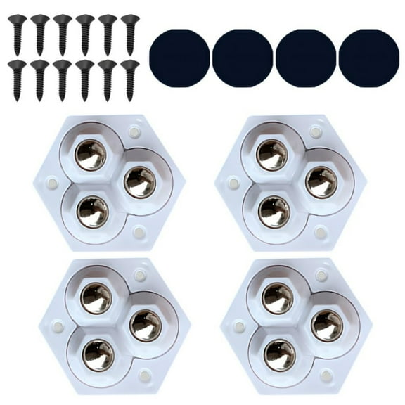 Meottam 4 Sets Self Adhesive Triple Ball Casters, Furniture Sliders, Appliance Wheels Swivel Stainless Paste Universal Wheel, 360 Degree Rotation Sticky Pulley for Kitchen Appliances (White)