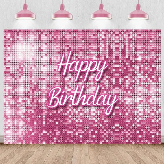 Pink Flash Square Birthday Backdrop Shining Sequins Shimmer Panels Wall Photography Background Princess Girl Sweet 16 18th Birthday Women 21st 30th 40th Birthday Decorations Photo Booth 7x5ft