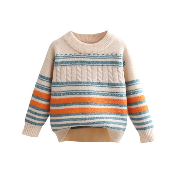 TFEOQRY Toddler Kids Baby Boys Girls Knitting Cotton Sweater Fashion Cute Stripe Long Sleeved Warm Round Neck Sweater Orange