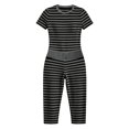 thumbnail image 4 of Comdrip Women's Striped Two Piece Loungewear Set Cropped Top And High Waist Leggings Casual Outfit Grey S, 4 of 4