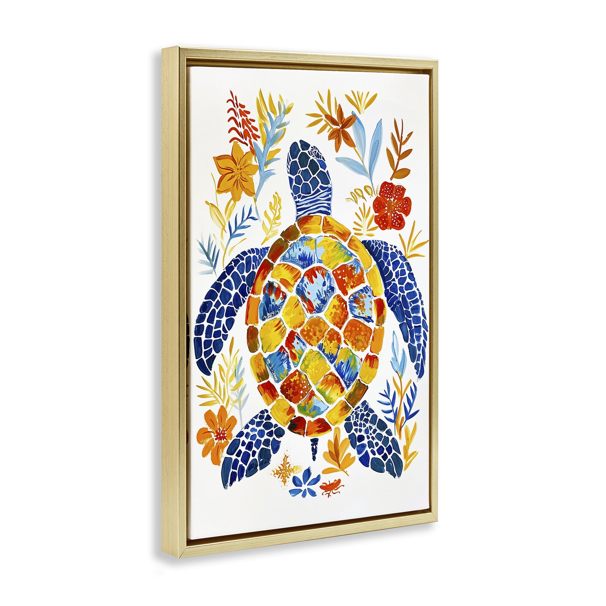 Stupell Industries Nautical Patterned Turtle Coastal Painting Gold Floater Framed Canvas Art Print Wall Art, 21 x 31