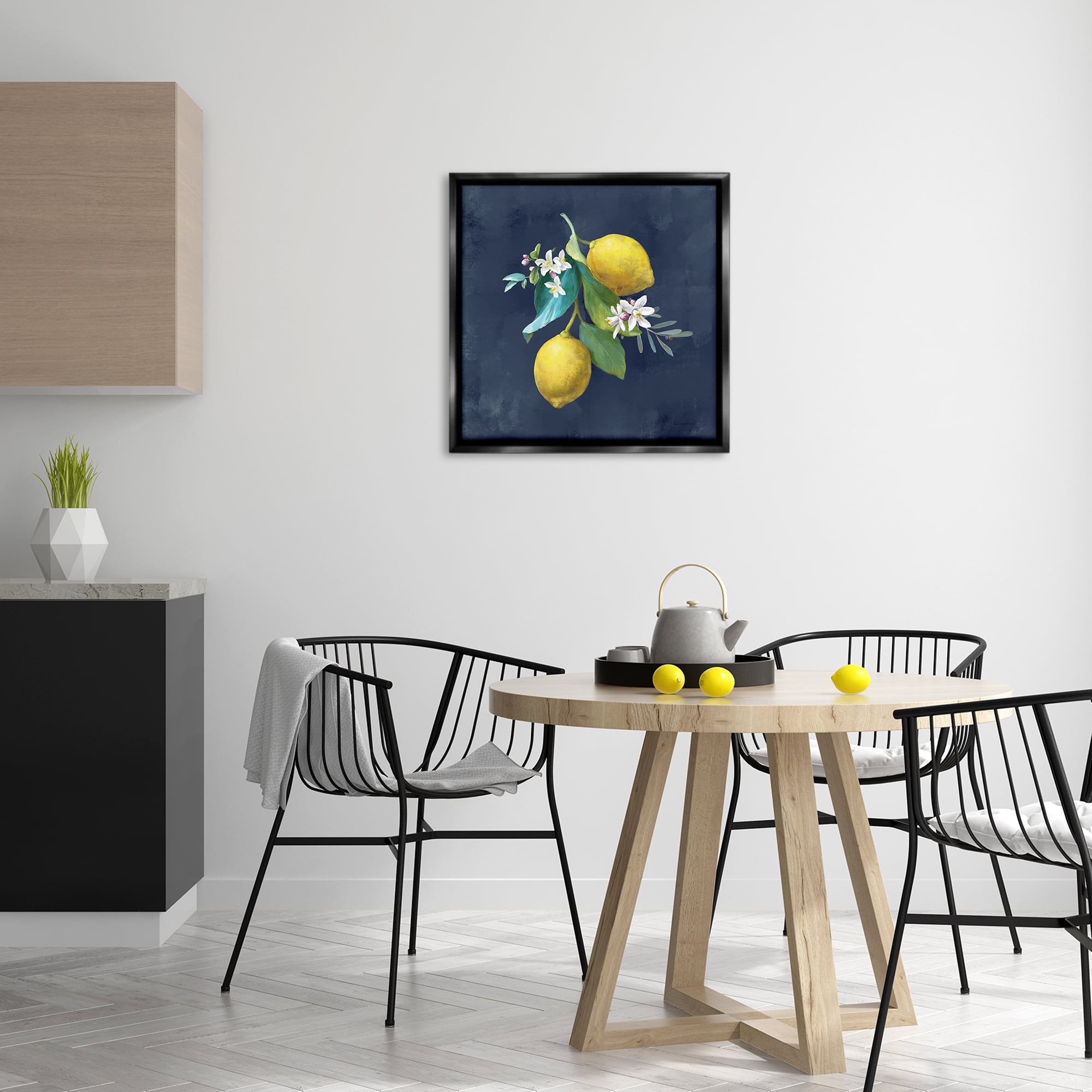 Stupell Industries Lemon Cluster on Blue Food & Beverage Painting Black Floater Framed Canvas Art Print Wall Art, 25 x 25