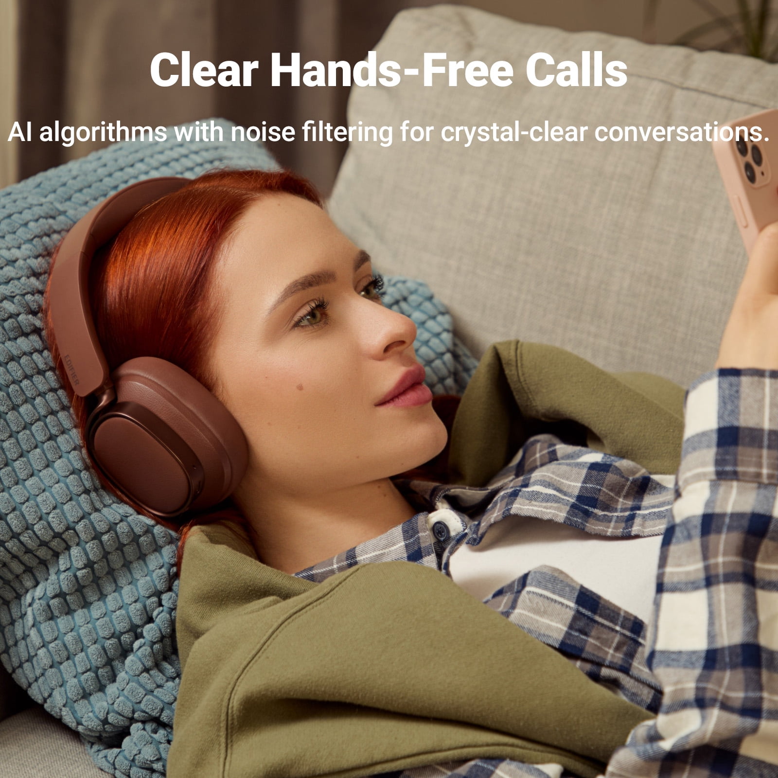 Edifier Bluetooth Active Noise Cancelling Headphones, 92H Playtime Hi-Res Audio Certified, Fast Charging - Brown