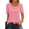 thumbnail image 2 of Tops de Mujer Casual Color Sólido Manga Corta Botón, Blusa Elegante para Primavera Verano Diario, 2 of 6