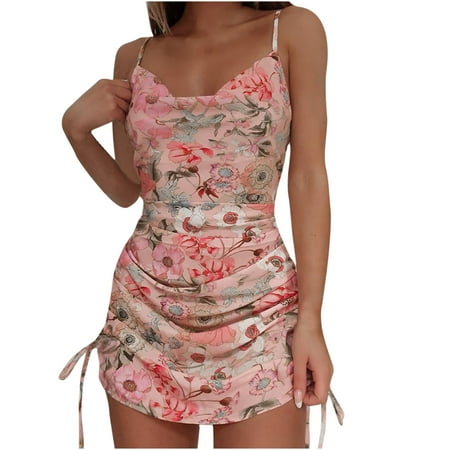 

Plus Size Women Pleat Sleeveless Short Floral Printed Slim Mini Dress