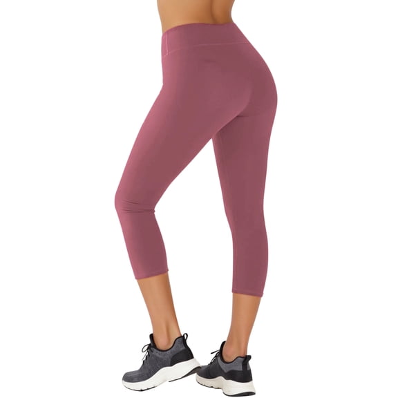 OSOLU Women's Tight Fitting Sports Fitness Push Up Shaped Pants Waist Calf Length Yoga Pants Workout Stretchy Running Tummy Control Joggers Bottoms Brick Red M