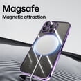 thumbnail image 6 of Compatible with iPhone 15 Case with Rotating Magnetic Ring Stand, [Compatible with MagSafe] [Full Camera Lens Protector] Plating Clear Slim Phone Case for iPhone 15, Lightpurple, 6 of 7