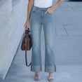 thumbnail image 5 of LWavelet Women High Waisted Cuffed Ankle Jeans Contrast Hem Washed Denim Pants Cropped Straight Leg Casual Jeans for Women Sky Blue S, 5 of 5