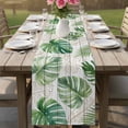 thumbnail image 4 of Green Monstera Leaves Table Runner 36 Inches, Grey Wooden Tropical Summer Botanical Bed Runner Dresser Scarves Tabletop for Indoor Outdoor Parties/Ceremony/Banquet, 13"x 36", 4 of 9