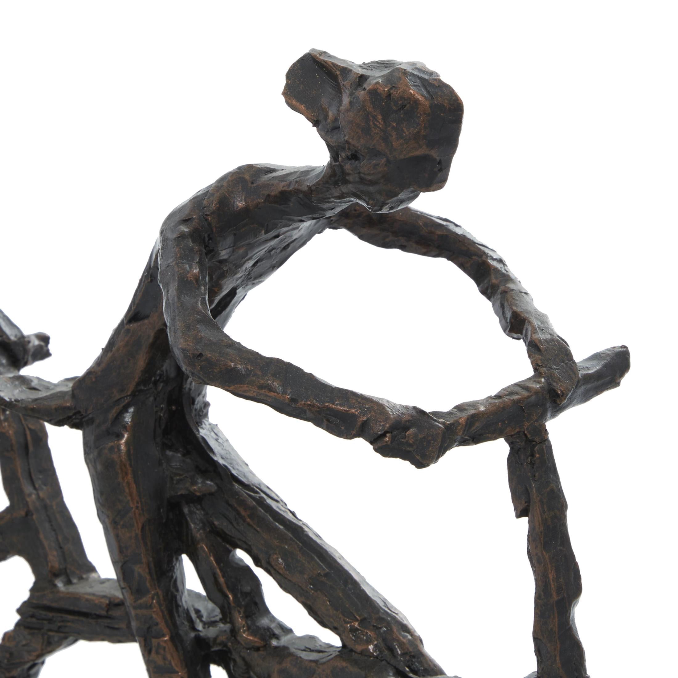21" x 13" Bronze Polystone Bicycling People Sculpture with Copper Texturing, by DecMode