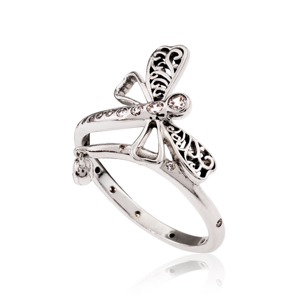 PANDORA Dragonfly ring in sterling silver w/1 micro flushset, 2 beze