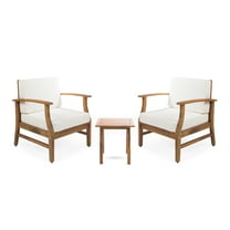 GDF Studio Pearl Outdoor 2 Seater Acacia Wood Chat Set with Cushions, Teak and Cream