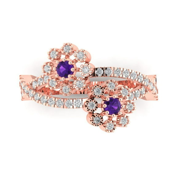 Halo Engagement Ring for Women - 0.48ct Natural Amethyst in 18K Rose Gold Promise Ring