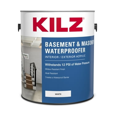 KILZ Basement and Masonry Waterproofing Paint, Interior/Exterior, Flat White, 1 Gallon