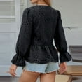 thumbnail image 2 of MIXUE Boho Tops For Women Summer Solid Color V Neck Long Sleeve Lace Hollow Out Blouse Cardigan Tee Shirts Holiday Wear,Black,XL, 2 of 9
