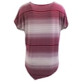thumbnail image 2 of Plus Size Women Short Sleeve Asymmetric Stripes Knit Blouse Tee T Shirt Top Burgundy White 2X (17013), 2 of 4