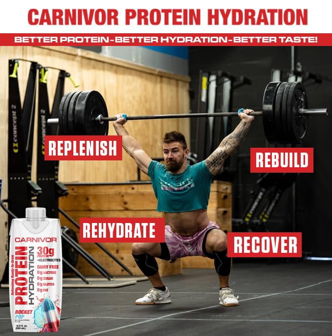 MuscleMeds Carnivor Protein Hydration RTD, Ready to Drink, Lactose Free, Sugar Free, 30g Isolate Protein, Halal Certified, Rocket Pop, 16.9 Fl. Oz., 12 Pack