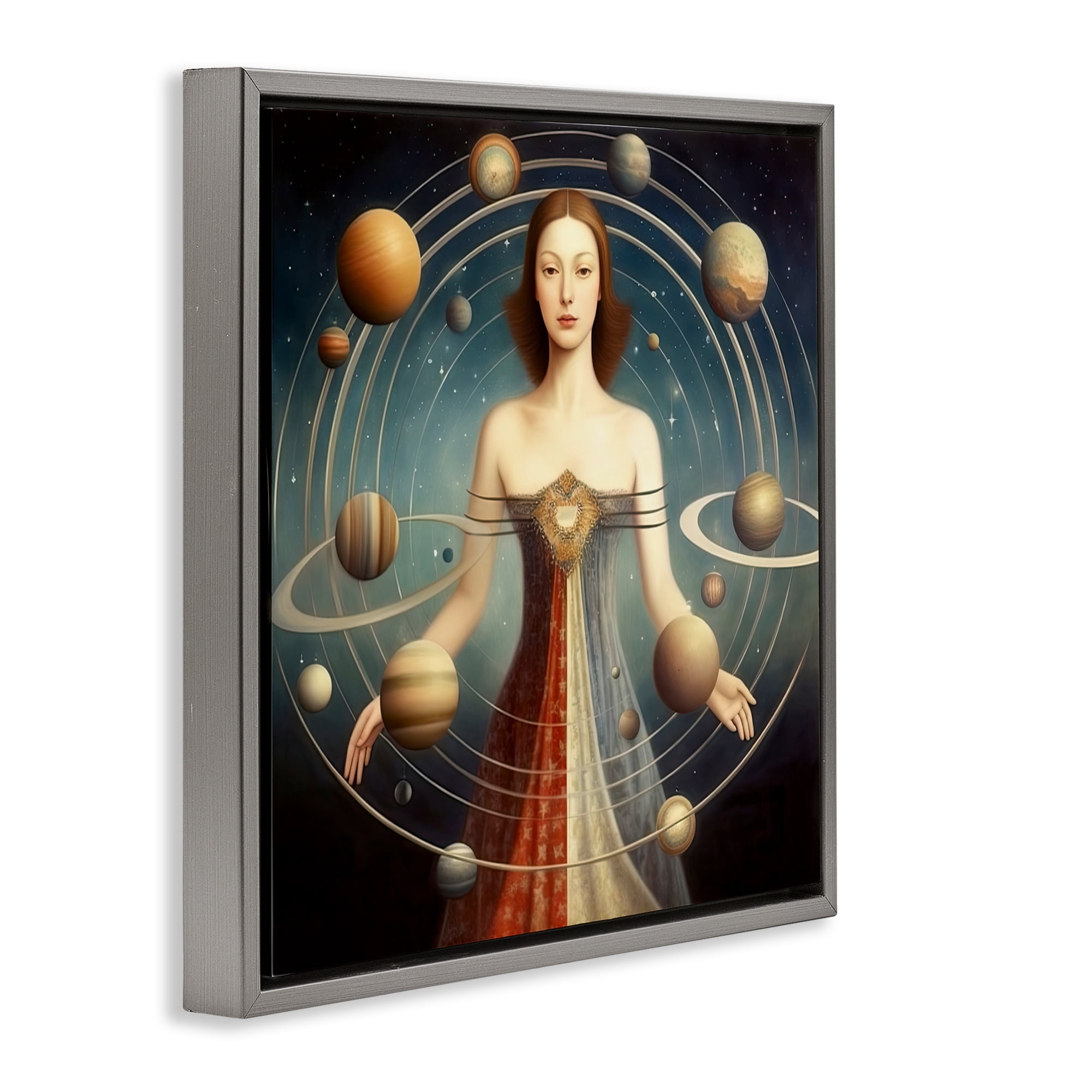 Galactic Orbits Woman Gray Framed Floater Canvas Wall Art, design by Sasha