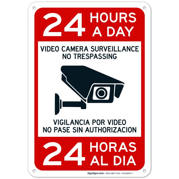 Video Camera Surveillance No Trespassing Bilingual Sign,