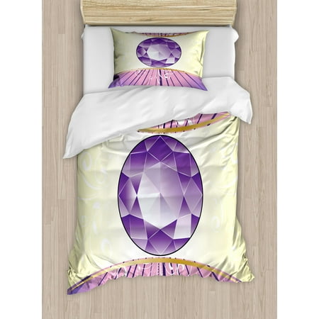 - Amethyst Duvet Cover Set Twin Size, Luxury Jewellery Amethyst Gemstone Design as Expensive Cut Stone Diamond Print, Decorative 2 Piece Bedding Set with 1 Pillow Sham, Multicolor, by Ambesonne
