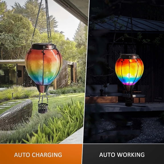 Orangide Hot Air Balloon Solar Lantern, Outdoor Garden Wall Light With Iron And Glass Design For Patio Courtyard Decoration