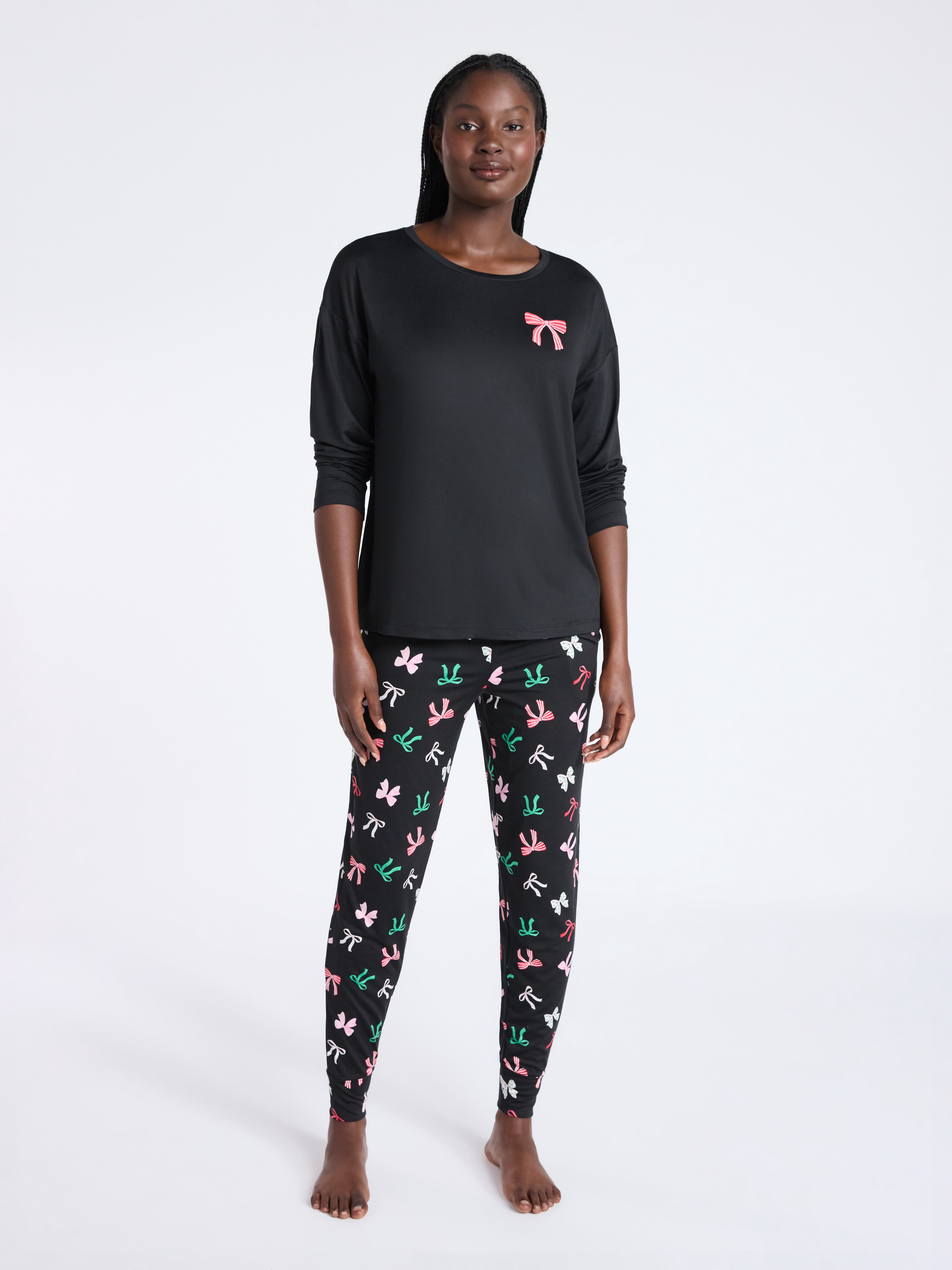 Joyspun Women's Dreamy Soft Collection Long Sleeve Sleep Top and Jogger Pajama Set, 2-Piece, Sizes XS to 3X