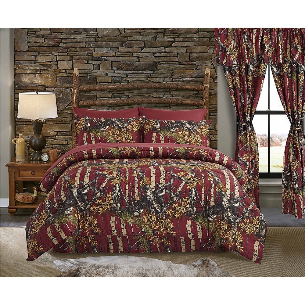 Regal Comfort The Woods Burgundy Camouflage Twin 4 Piece Premium Luxury