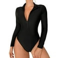 thumbnail image 2 of Guieoi Swimsuits for Women Plus Size Solid Color Long Sleeve Zipper One-Piece Tight-Fitting Triangle Bottom Backless Diving Surf Suit (with Pads, No Underwire) One-Piece Swimsuit Black M, 2 of 7