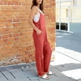 thumbnail image 6 of Costeam Womens Sleeveless V Neck Knit Overalls Dual Square Patch Side Pockets Loose Straight Full Length Wide Strap Relaxed Fit Casual Jumpsuit, 6 of 6