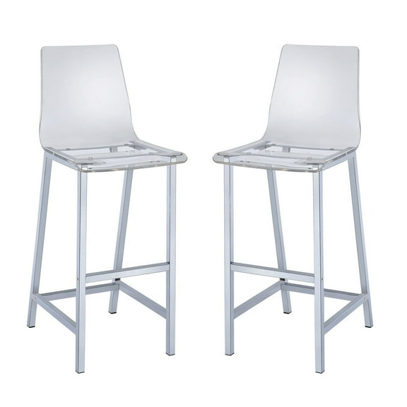 Benjara Elegant Acrylic Bar Height Stool with Chrome Base, Clear And Silver, Set of 2-Color:Clear/Silver