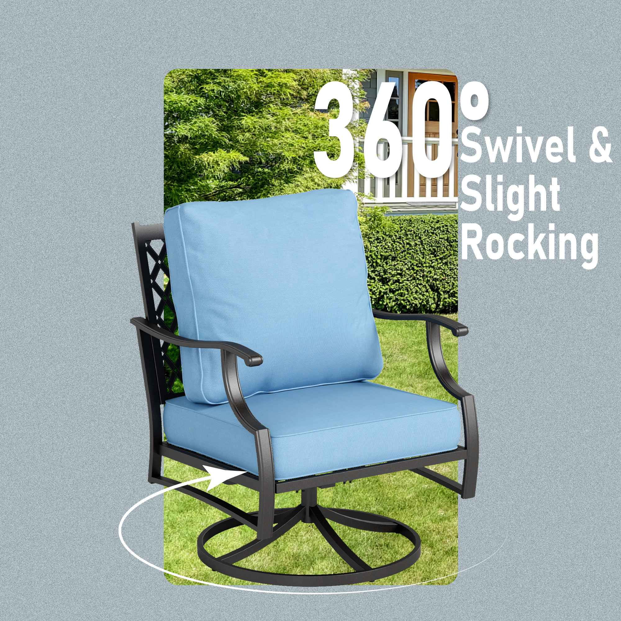 MF Studio 7-Seater Patio Conversation Set Metal Outdoor Furniture Set with Swivel Chairs and Ottomans - Blue