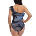 thumbnail image 5 of Uemuo Black And Blue Lightning Dragon Print Women's One Piece Swimsuit Asymmetrical Neck Bathing Suit One Shoulder Side Cutout Ruffle Swimwear-Large, 5 of 6