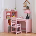 thumbnail image 3 of Twister.CK Kids Desk and Chair Set, Children Corner Study Table with Bookshelf, Cloth Drawers and Bulletin Board, Pink, 3 of 7