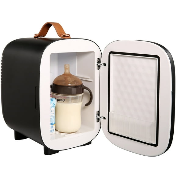 VEVOR Mini Fridge, 4 Liter/6 Can Small Refrigerator for Beverage Skincare & Cosmetic, AC/DC Cooler & Warmer, Mute Portable Tiny Fridge for Bedroom Office Dorm Desk Car Travel, ETL Certified, Black