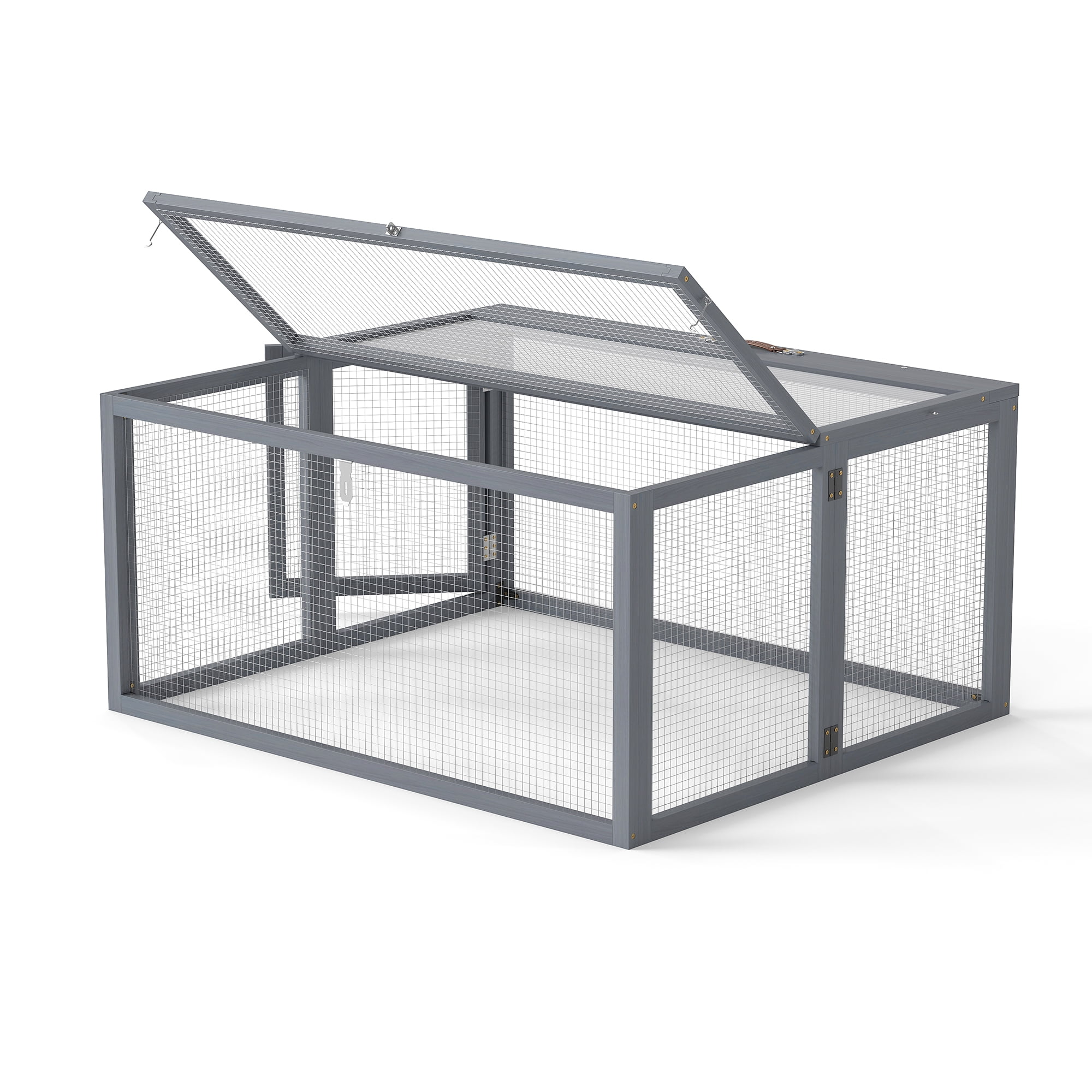 Izzovium Portable Rabbit Hutch with Security Locks, 21.3H Foldable Bunny House, Gray