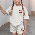 thumbnail image 4 of Gamivast Girls Summer 2 Piece Outfits Cherry Bow Print Short Sleeve Tee and Shorts Set Casual Playwear Soft Breathable Holiday Vacation Clothes, 4 of 6
