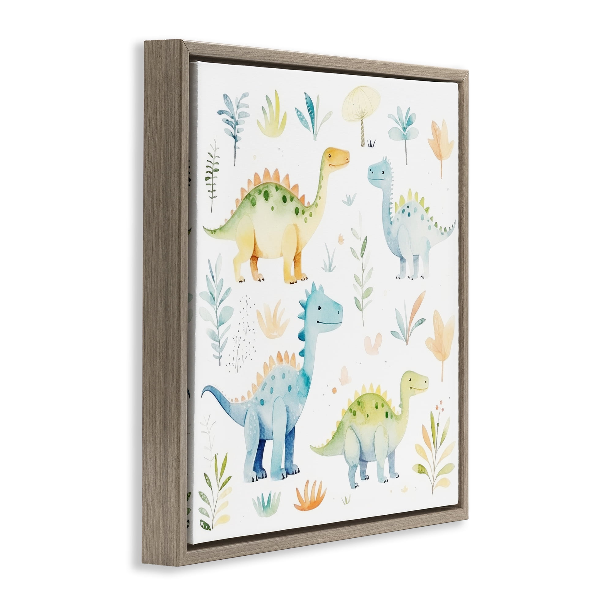 Stupell Industries Different Dinosaur Wonders Brown Framed Floater Canvas Wall Art, design by Lazar Studio