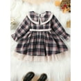 thumbnail image 3 of Elippeo Christmas Dress 12M 2Y 3Y 4Y 5Y 6Y Plaid Print Long Sleeve Round Neck Ruffled Tulle Patchwork A-Line Dress Xmas Clothing, 3 of 10